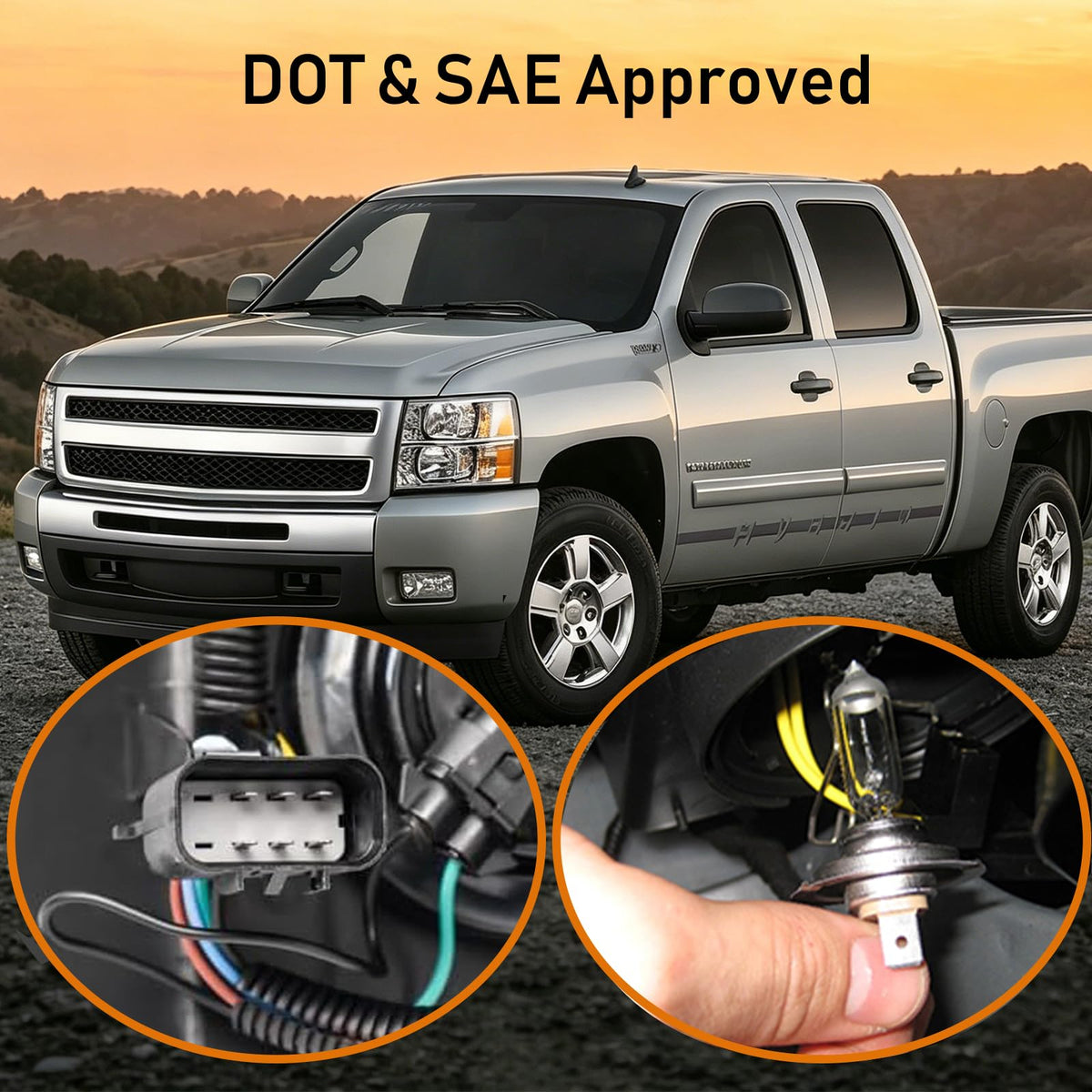 Pair of Chrome Housing Headlights Compatible with 07-13 Silverado 1500/07-14 Silverado 2500 3500 & HD Halogen Head Lights, OE-Style Headlamp Replaces GM2502280 GM2503280, with Bulb & Wiring Harness