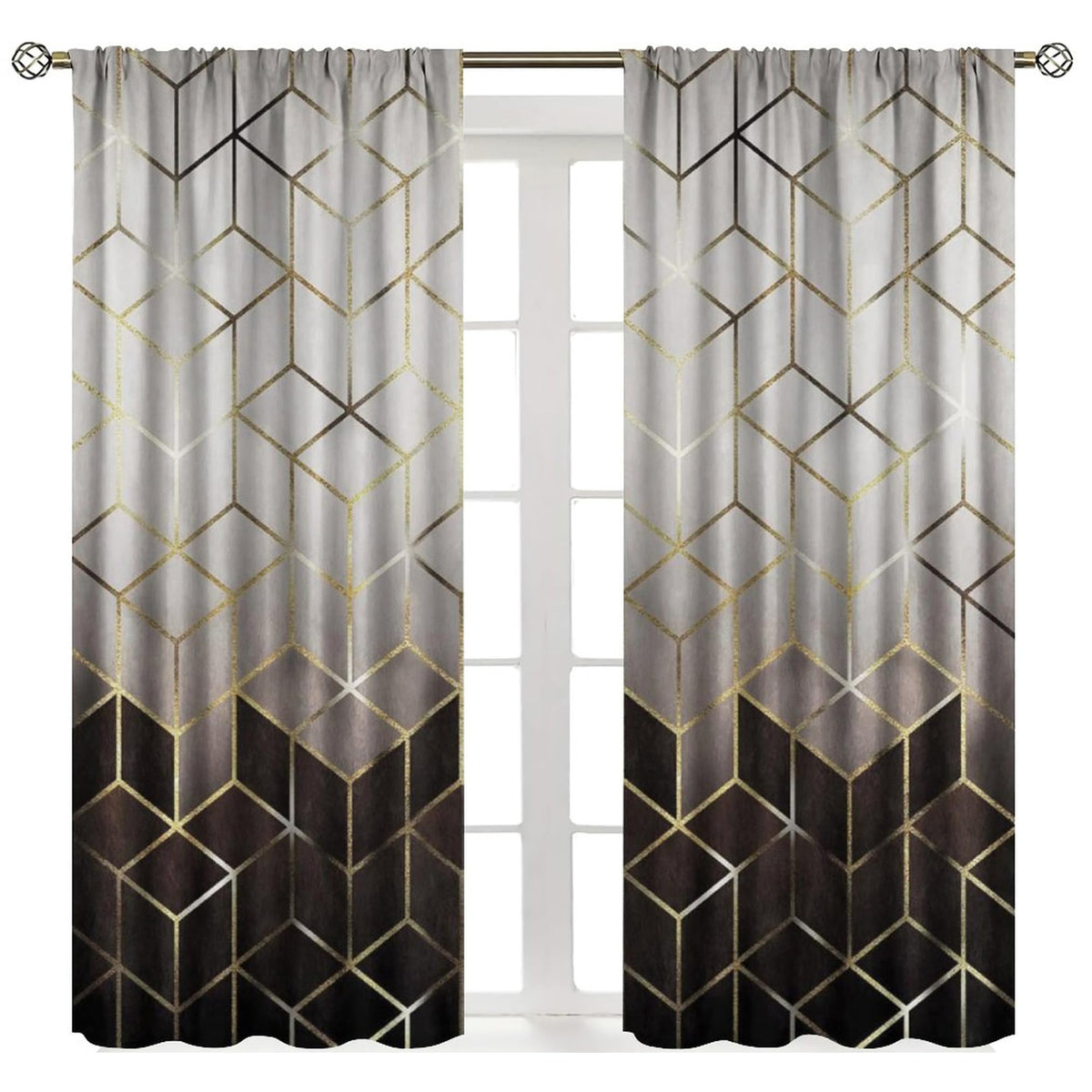 Yearn Jear Geometric Marble Curtains, Black Gold Abstract Geometry Pattern Texture Window Treatments for Bedroom Living Room, Black Luxury Marble Drape 2 Panel Sets,42x45 Inch Decor