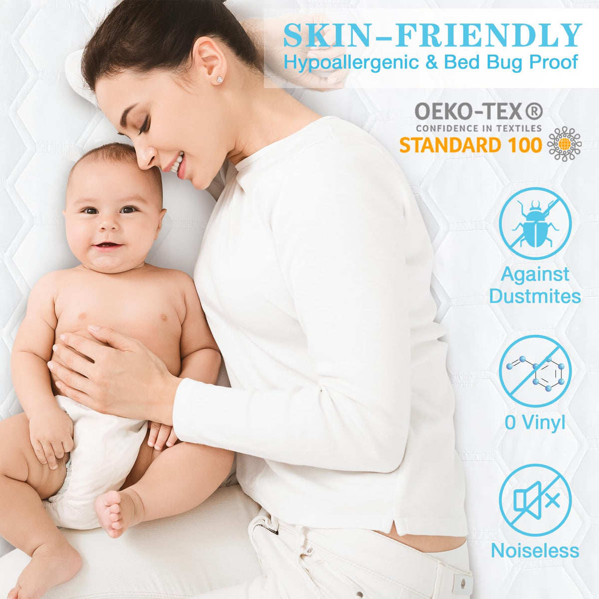 Queen Size Mattress Protector Waterproof, Incontinence Bed Pads Washable Waterproof Bed Cover Cooling Hypoallergenic Mattress Cover, Soft Breathable Quilted Mattress Pad with Deep Pockets to 21 inches