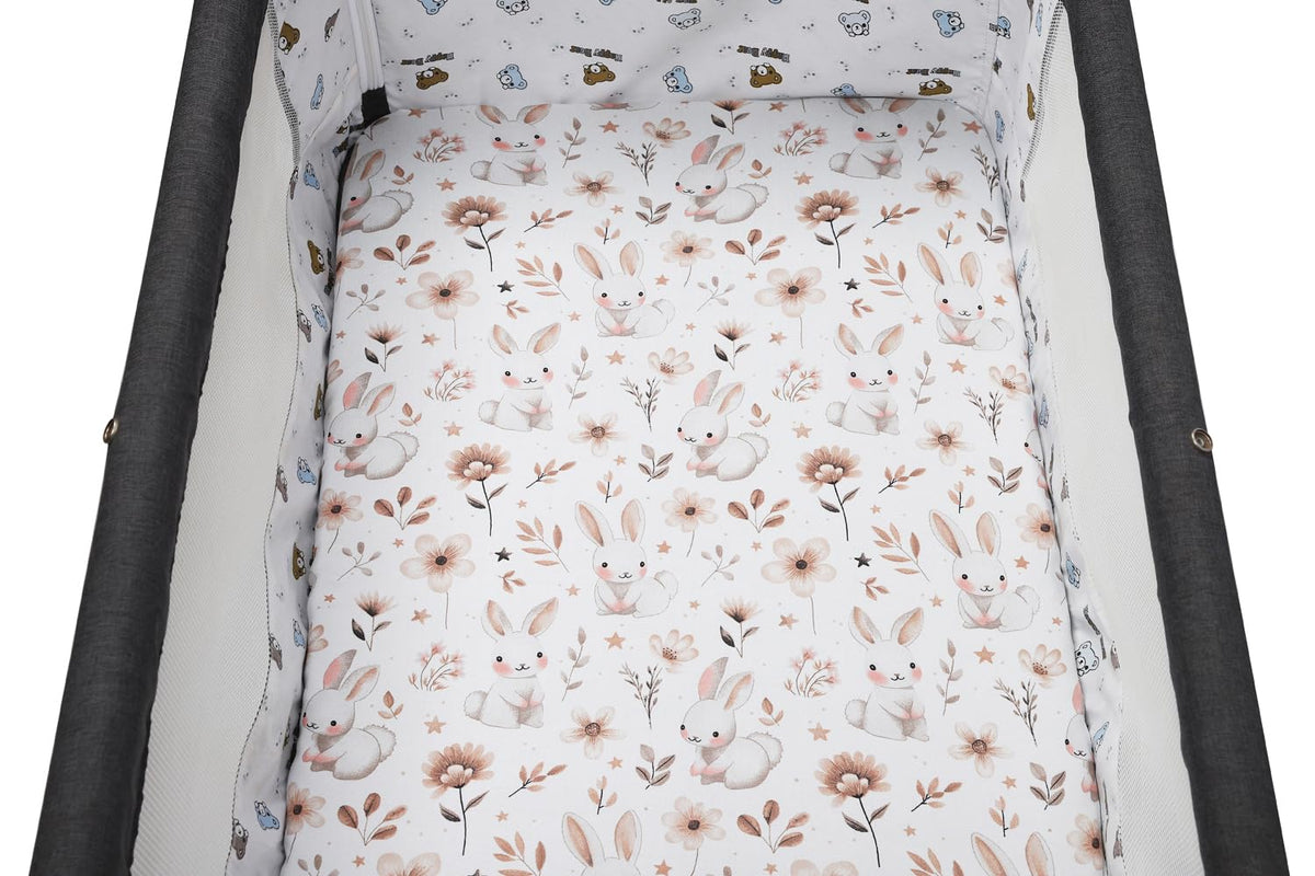 Tontukatu Stretchy Fitted Crib Sheets Set 2 Pack Portable Crib Mattress Topper for Baby Girl Boy,Ultra Soft Jersey Material, Brown & Rabbit