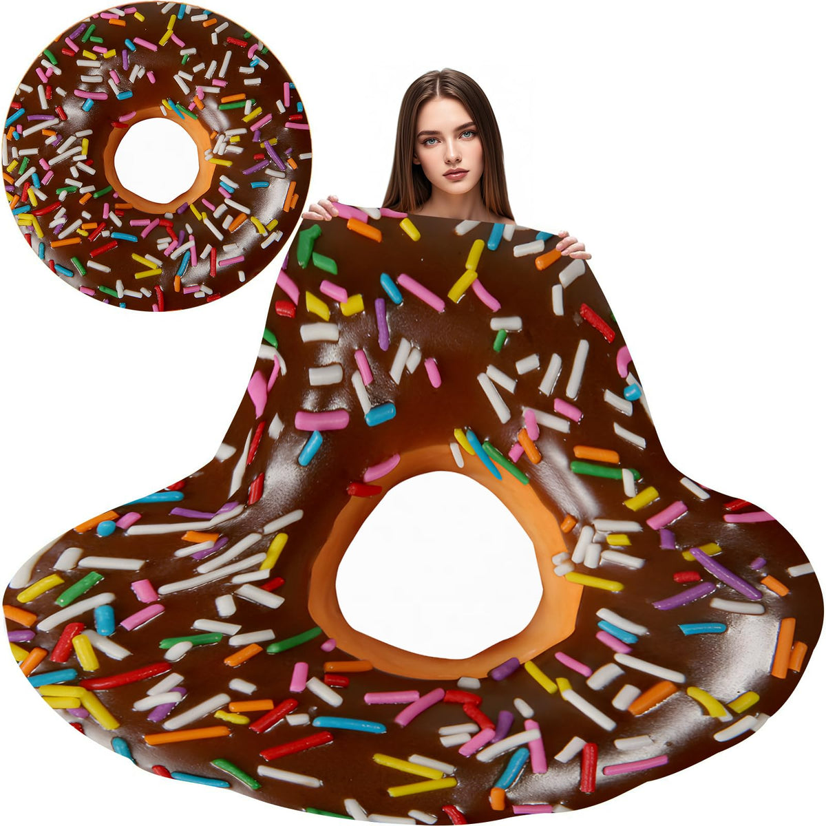 Chocolate Doughnut Donut Blanket for Kids Adults Round Cozy Flannel Funny Gifts Realistic Food Throw Blankets Novelty Soft for Men Women for Bed Couch 48 Inches