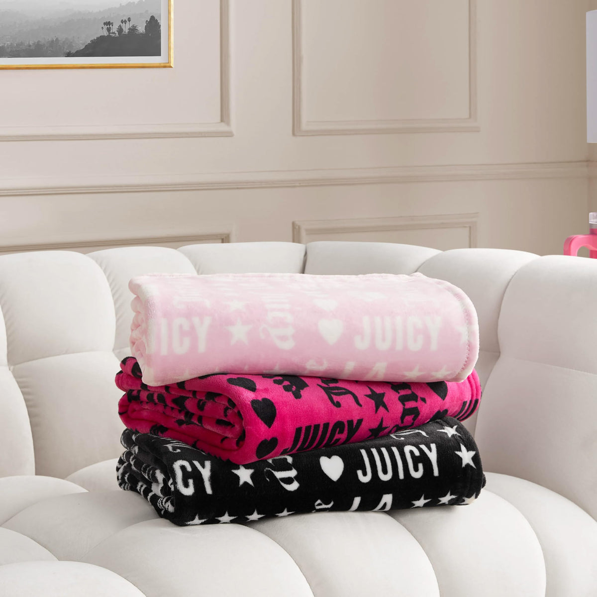 Juicy Couture - Throw Blanket | Crown Royal | Plush and Cozy | Decorative Blankets for Sofas, Chairs and Beds| Luxurious and Soft | Chic Home Decor | Measures 50" x 70" | Black/White