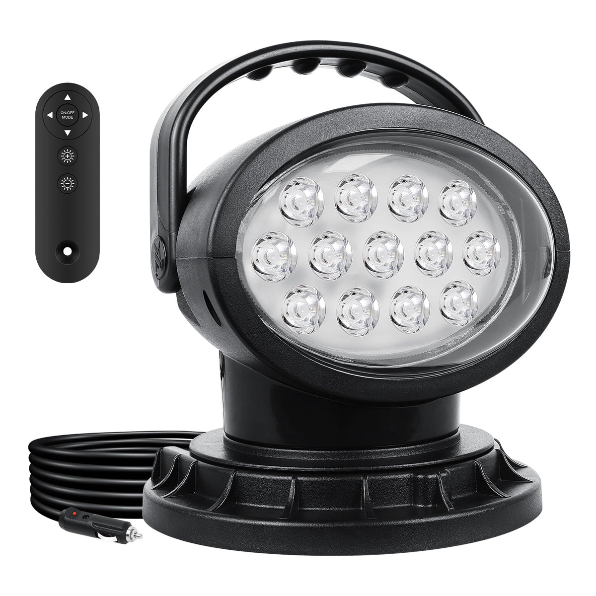 AUXTINGS 360 Degree LED Spotlight Search Light LED Rotating Remote Control Work Light with Magnetic Base for SUV Boat Home Security Protection Emergency Lighting Farm Field Garden