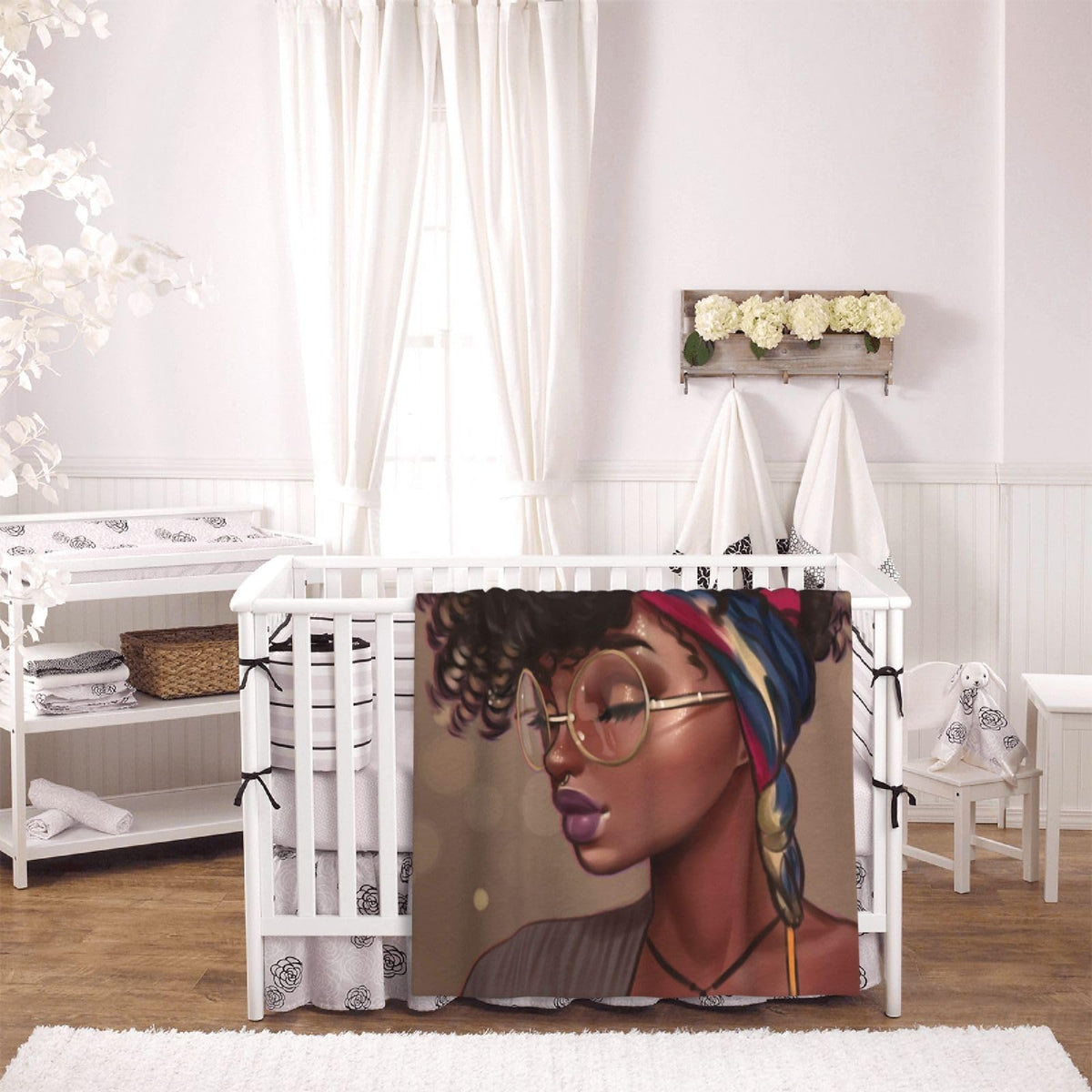 Abucaky African American Black Girl Fleece Throw Blanket Ultra Soft Cozy Afro Woman Decorative Flannel Blanket for Home Bed Couch Chair Travel 50x40in