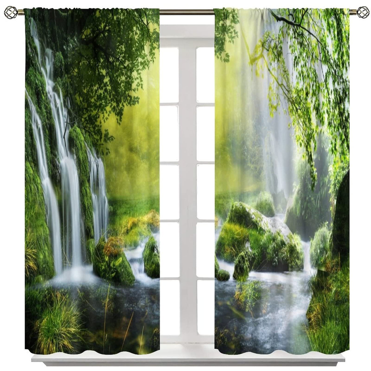 Spring Waterfall Curtains Forest Moss Green Plants Theme Bedroom Living Room Cafe Decor Rod Pocket Blackout Window Drapes 2 Panels Set 42x45in