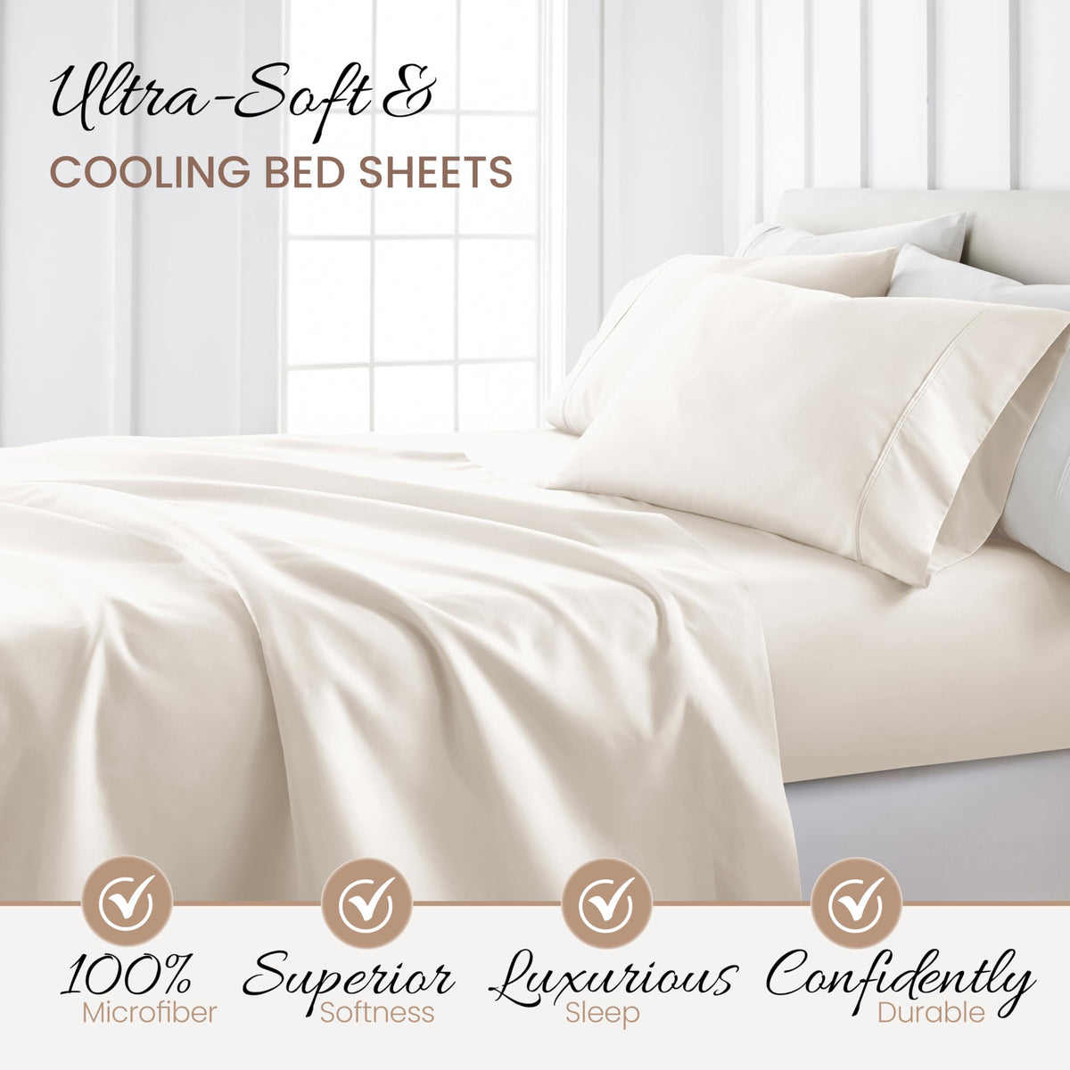 Linen Market Double-Brushed Microfiber King Sheet Set 4 Piece – Oeko-TEX Certified Ultra Soft & Wrinkle-Free - 16" Deep Pocket Sheets - Easy Care King Size - Ivory