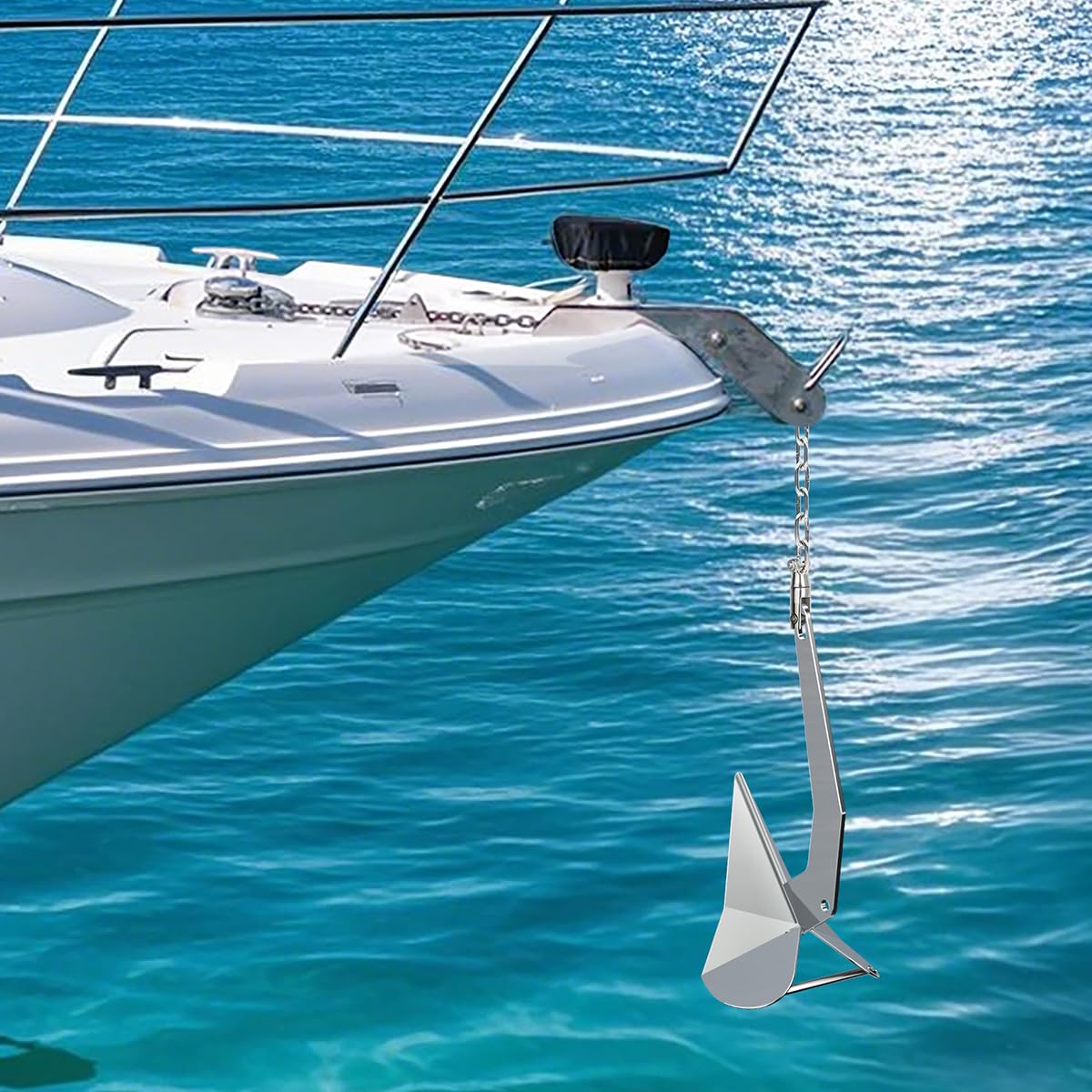 FUCNEN 316 Stainless Steel Delta Anchor 13 Lb, 1/2" Anchor Rope 150 ft, 1/4" HT G4 Marine Anchor Chain 15ft & Swivel Connector Boat Anchor Kit for Windlass System