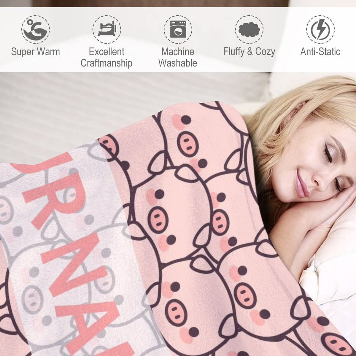 Personalized Pig Blanket Gifts with Text Name, 30"x40" Flannel Fleece Throw Blanket Soft for Girls Boys Adults, Lightweight, Comfortable, Warm Cute Pig Themed Blanket for Bed Couch