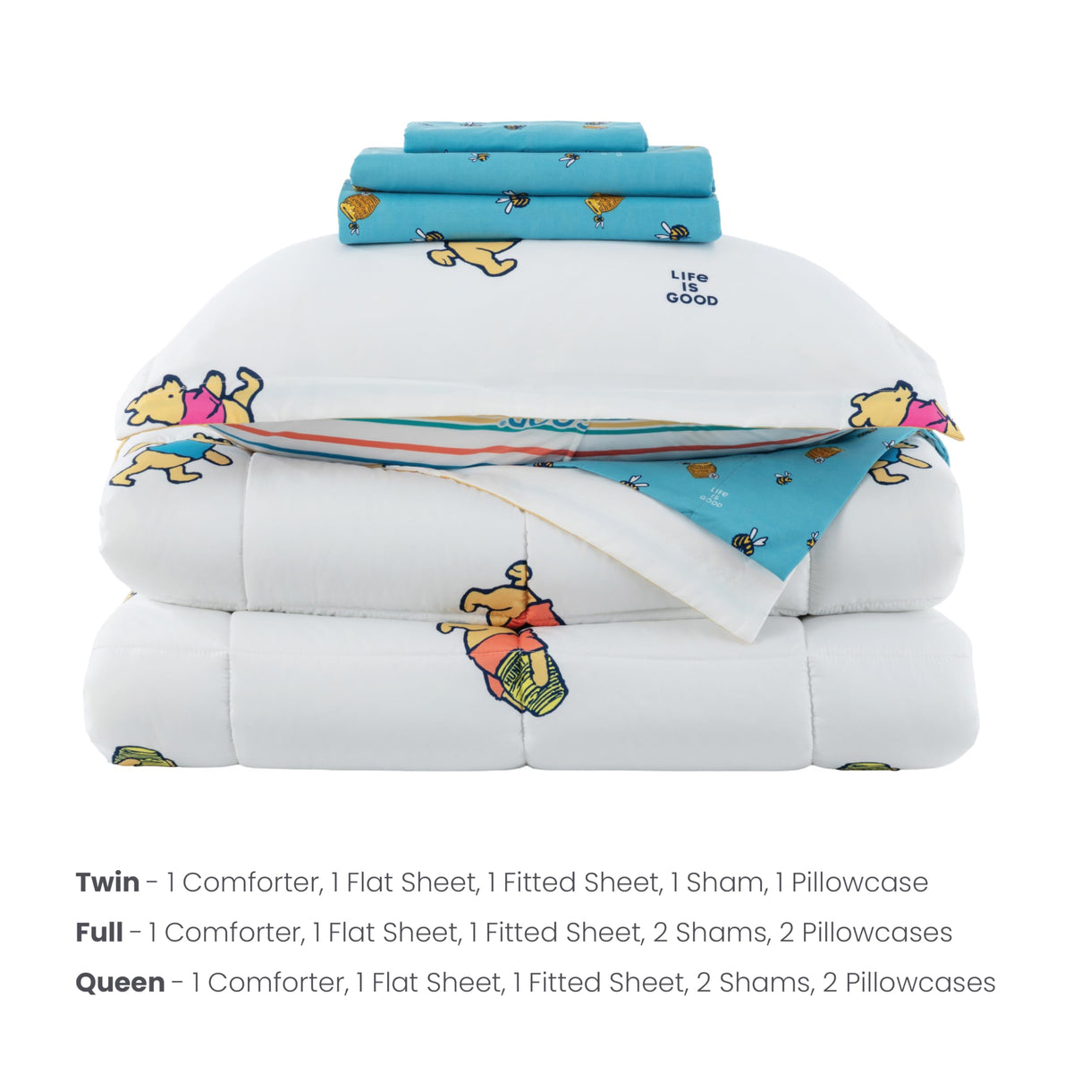 Berkshire LIG Printed Reversible Microfiber Comforter Set–7-Piece, Ultra Soft All-Season Bedding, Wrinkle & Fade Resistant, Queen, Dancing White