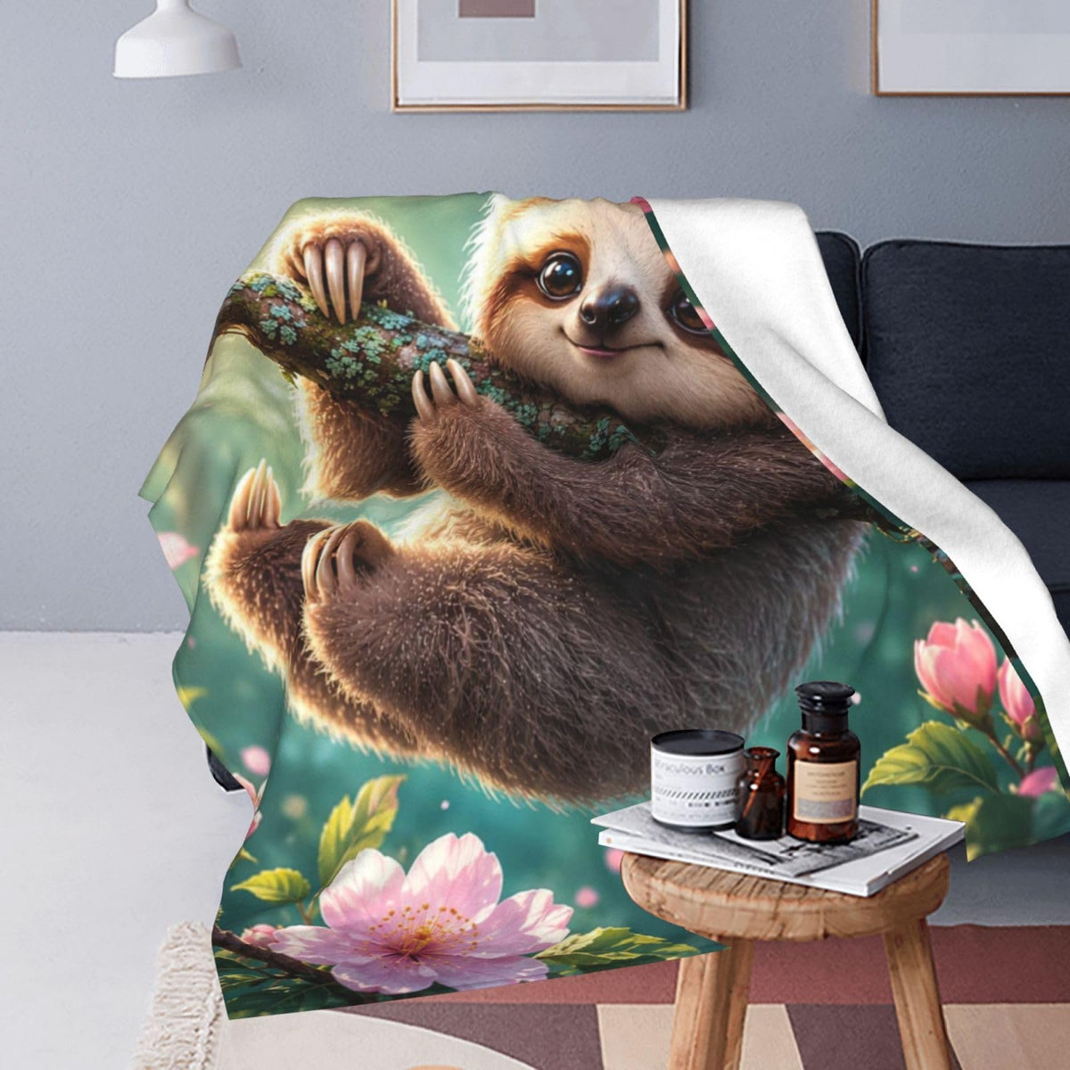 TZJCCMAY Cute Sloth Blanket for Kids Women Adults, Floral Animal Lovers Throw Blankets, Soft Lightweight Fleece for Bed Sofa Home Living Room Decor, Birthday Gifts, 50x60in