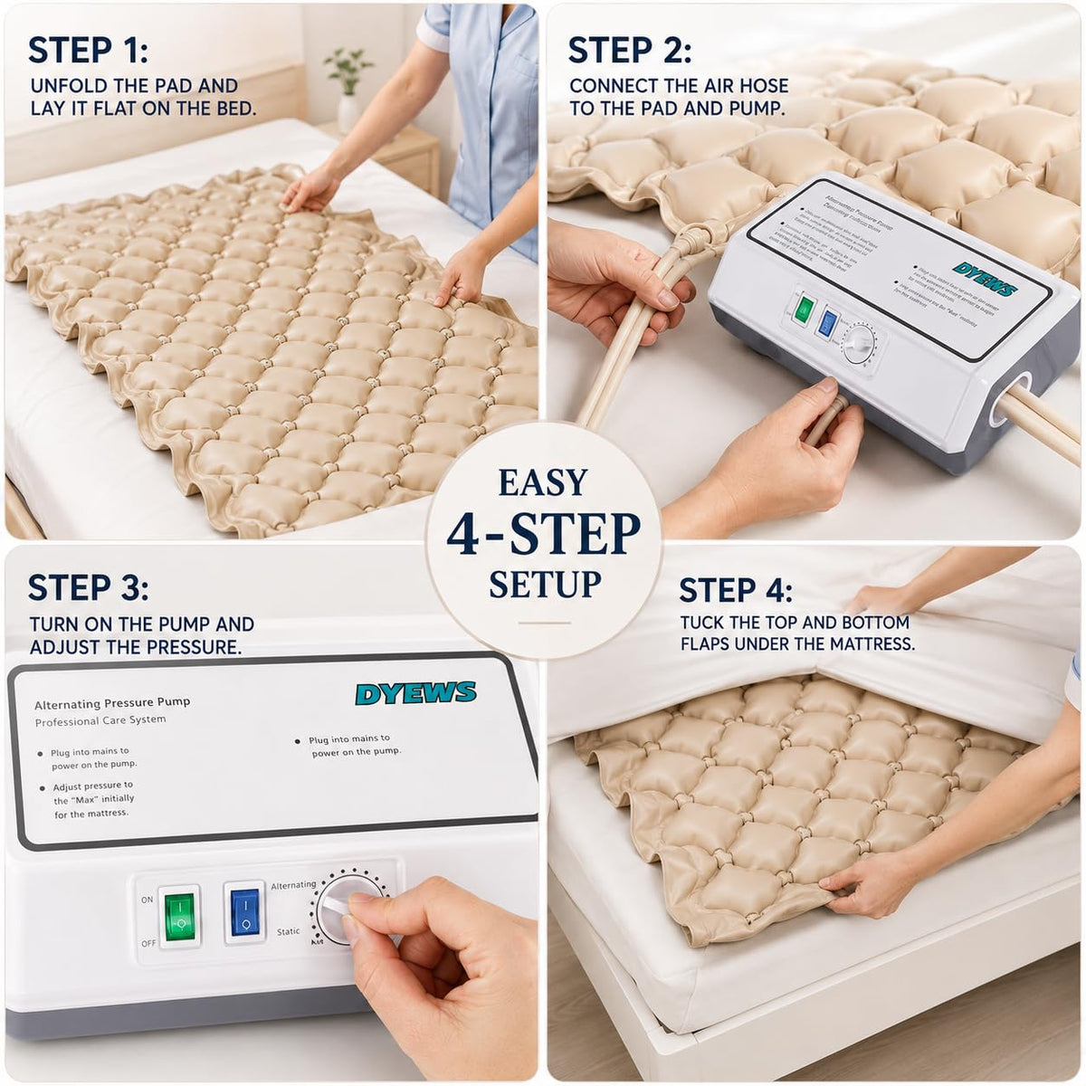 Alternating Air Pressure Mattress Pad, Bed Sore Prevention, Bed Mattress Topper with Quiet Pump & Waterproof, Relief Ulcer, Suitable for Bedridden or Limited Mobility Patie