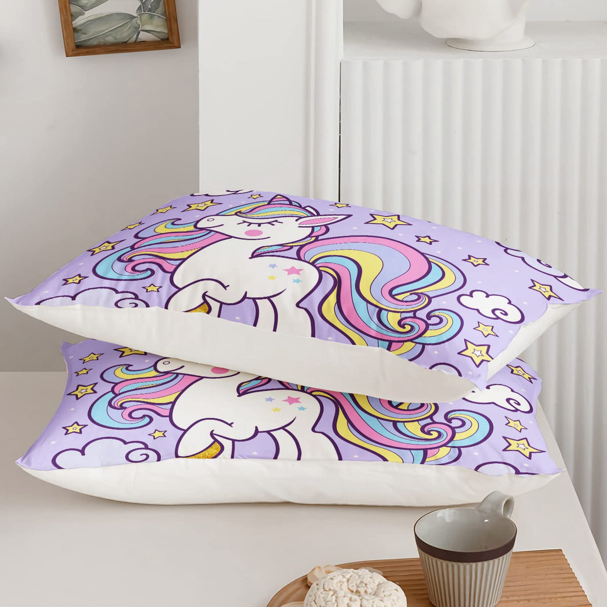 Axolotl Rainbow Unicorn Bedding Set Twin,Purple Unicorn Kids Comforter Sets with Stars Cloud for Girls,1 Quilt with 2 Pillowcases for Girls Kids Teens Children Adults Bedroom Decor All Season