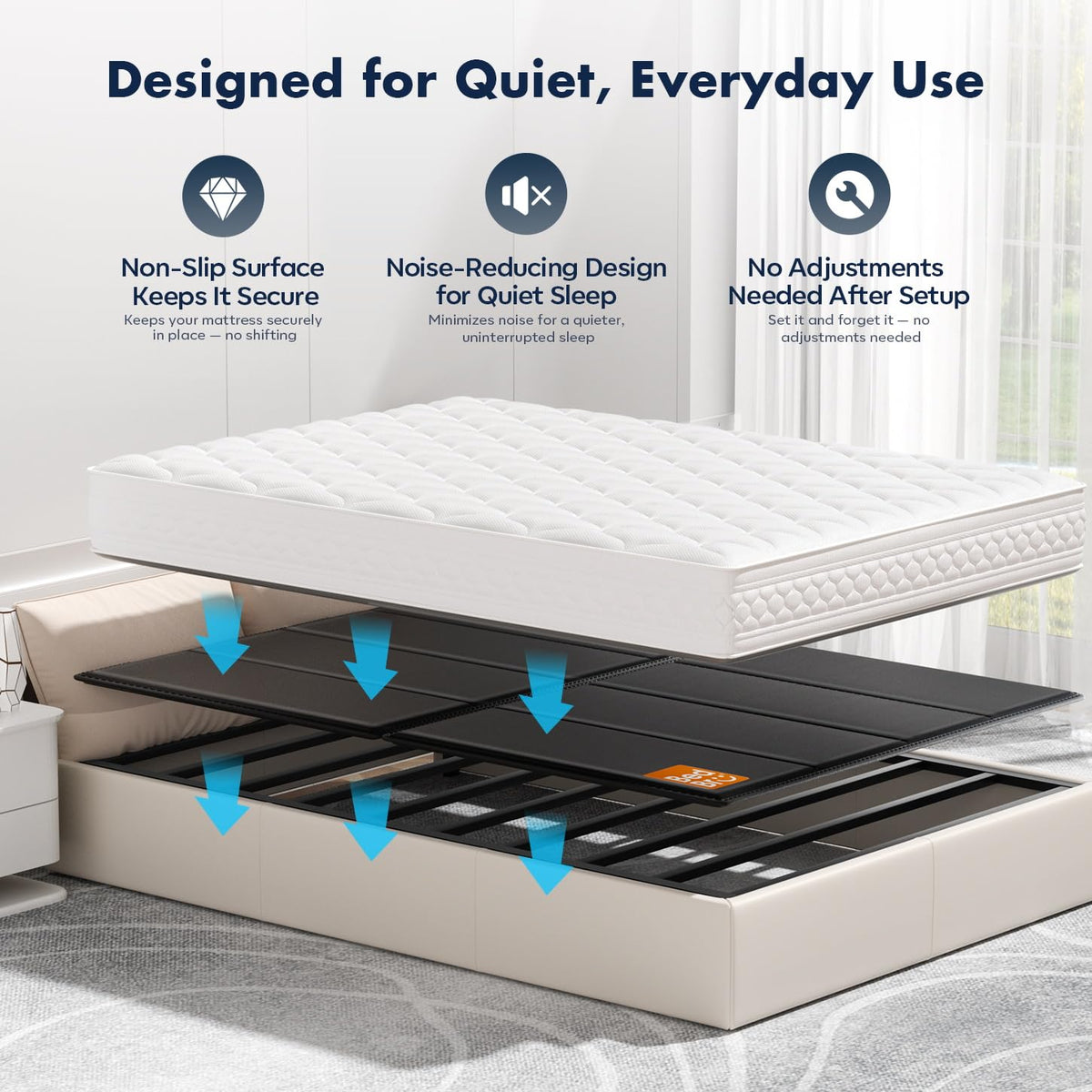 BedBro Queen Bunkie Board 10mm (60" x 80") – Black Under Mattress Support, Anti-Sag & Noise-Free, Breathable Low Profile Bed Board for Metal Frame, Platform & Slatted Beds