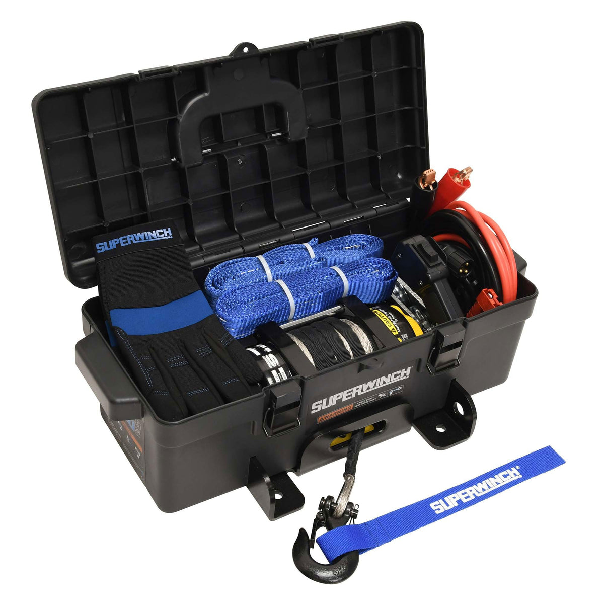 Superwinch 1140232 Winch2Go 12V DC Electric Portable Utility Winch 4000lb(1814.4kg) Single Line Pull with Steel Mounting Plate Integrated Hawse Fairlead 7/32" x 47' Synthetic Rope Handheld Remote