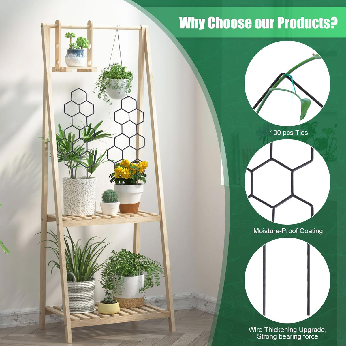 WellSign Small Trellis for Potted Plants, 15.94 inch Metal Plant Trellis for Climbing Plants Indoor Pot Honeycomb Shape Lattice for Ivy Vines Hoya Houseplants Flower 2 Pack