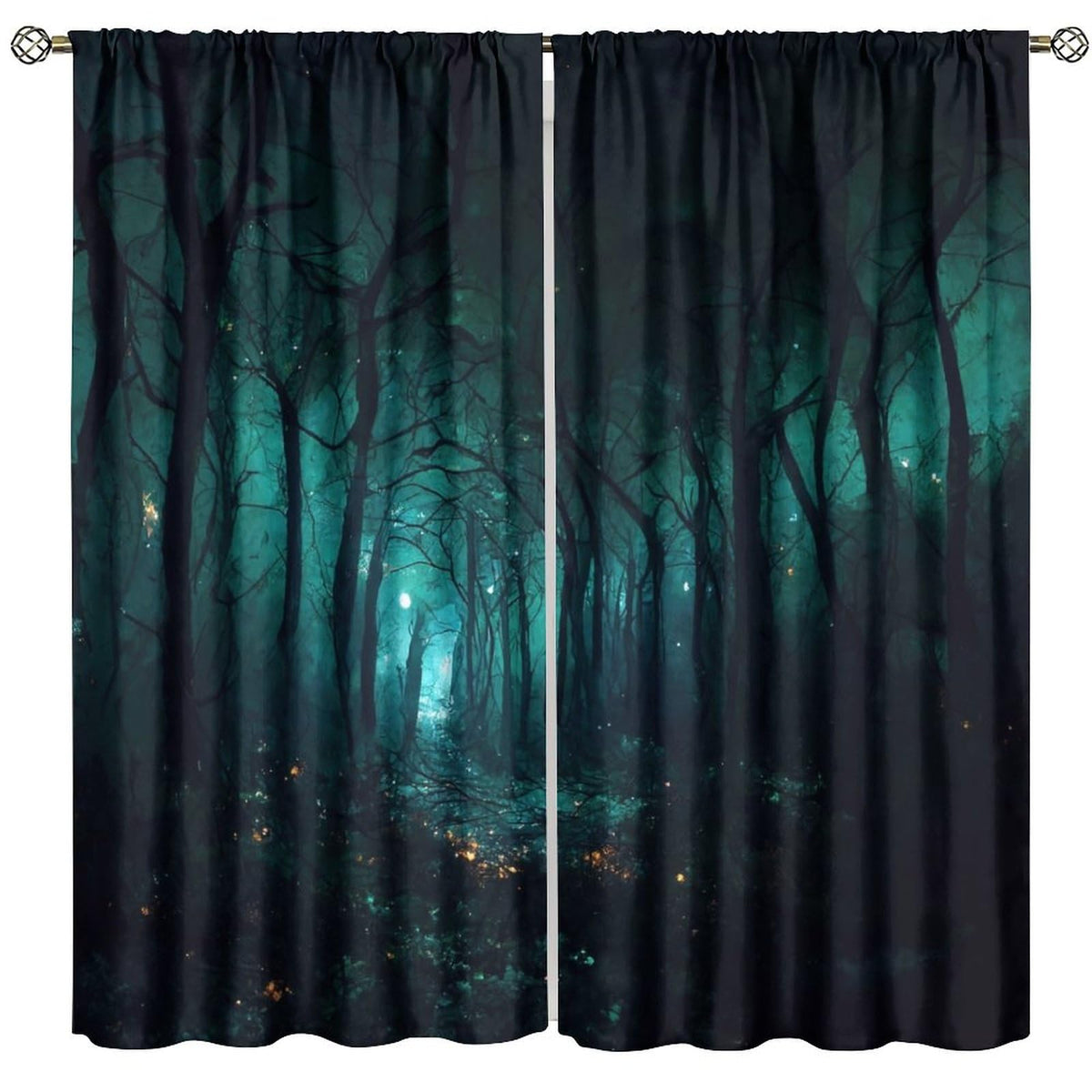 SHElifestyle Gothic Forest Curtains, Darkness Spooky Window Treatments, Creepy Horror Dark Tree Halloween Fireflies Window Drapes for Bedroom Living Room Kitchen W42 X L45