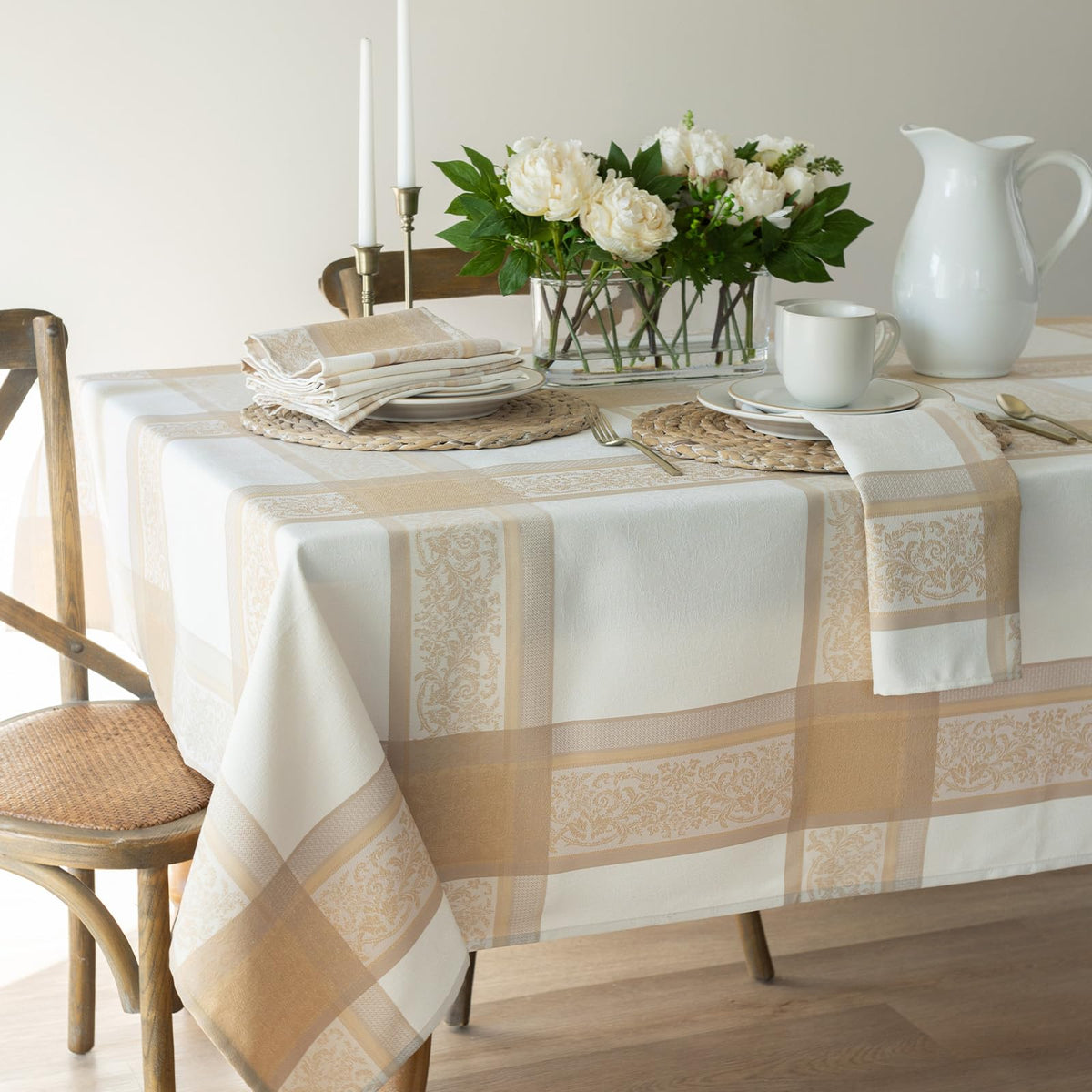 Benson Mills Heavyweight Jacquard Fabric Table Cloth with Gold Metallic Accents, Décor for Everyday, Parties, Holiday, Thanksgiving, and Christmas Tablecloth (Grandeur Glow, 60" x 104" Rectangular)