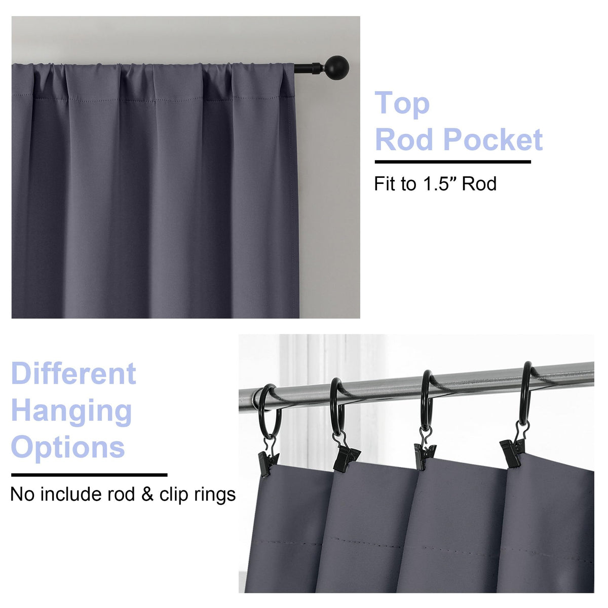 Simplebrand Ava Grey Blackout Curtains for Bedroom 63 Inch Length 2 Panels Set, Solid Thermal Insulated Energy Saving Rod Pocket Window Treatment Curtains Blackout Drapes, W40 x L63 Inch, Grey