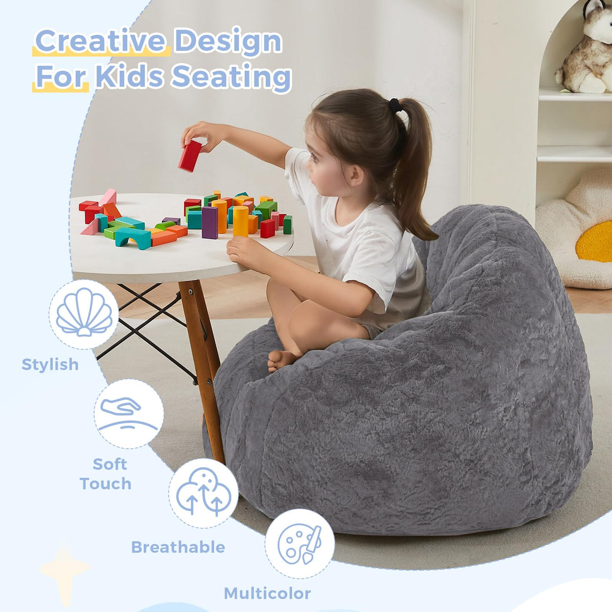MAXYOYO Bean Bag Chair for Kids, Shell Shaped Bean Bag Couch for Boys and Girls, Toddler Chair Bean Bag Sofa for Playroom, Nursery Room, Dark Grey