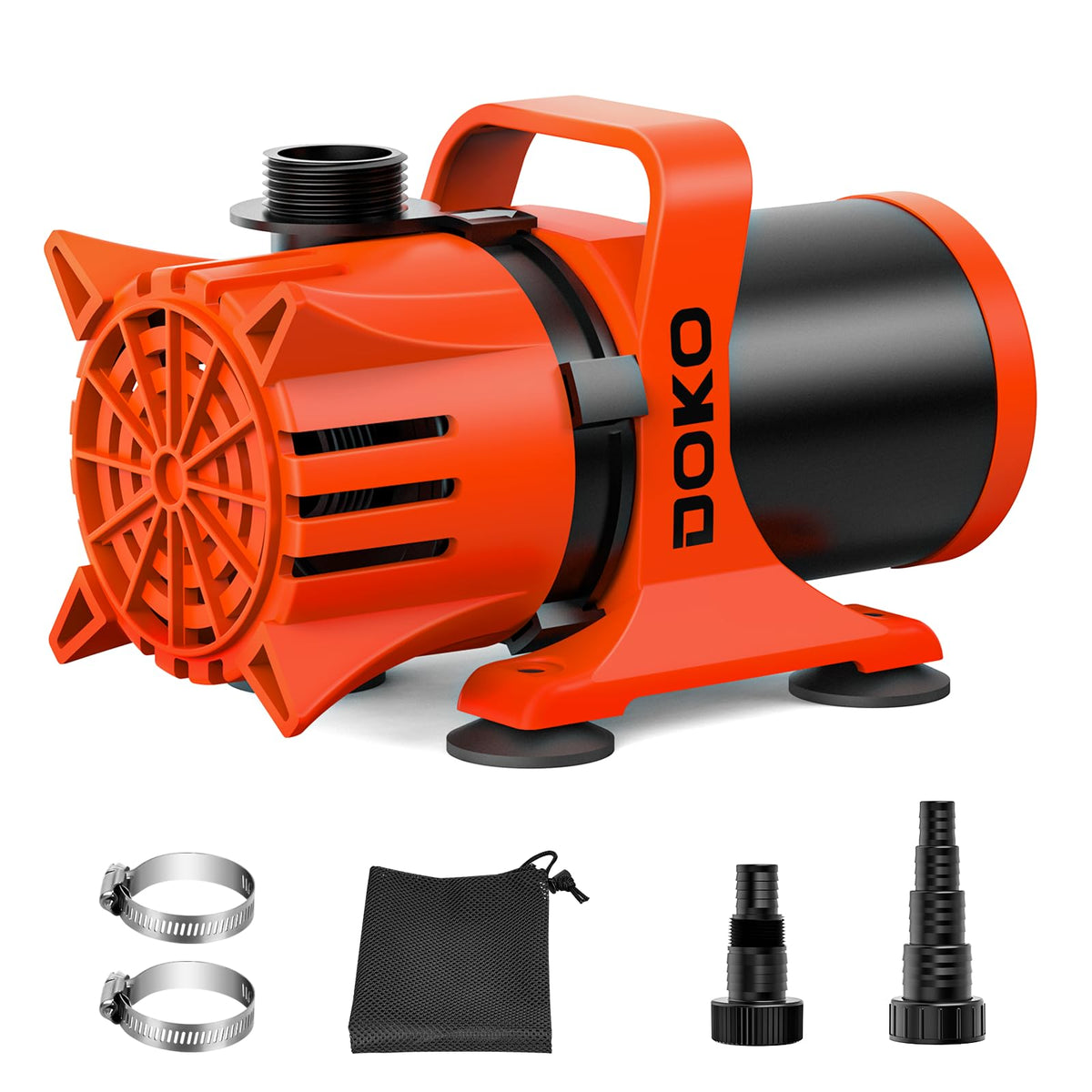 DOKO 3100GPH Submersible Water Pump, 180° Ajustable Pond Pump with 20FT Power Cord 150W Ultra Quiet Aquarium Pump for Pond, Fountain, Waterfall, Fish Tank, Hydroponic, Statuary, Orange Black
