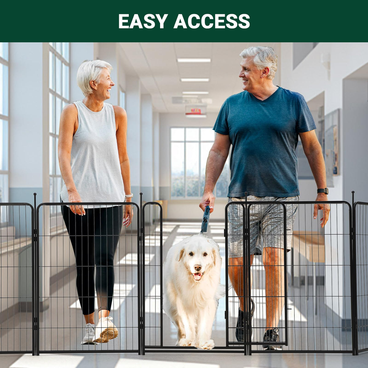 IDEALHOUSE Dog Playpen – 40" h 8-Panel Heavy Duty Metal Pet Exercise Pen for Indoor/Outdoor Use, Wide Door with Low Threshold, Portable Puppy Enclosure for RV, Camping, Garden, Yard