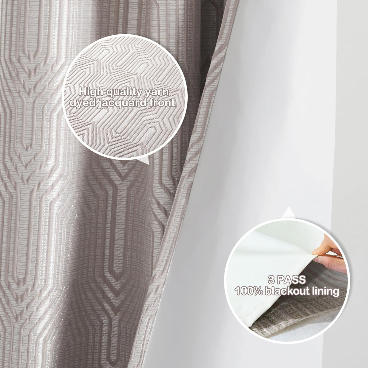 Drapexpert Mocha and Silvery 100% Blackout Curtains 96 Inch Length 2 Panels, Jacquard Thermal Insulated Noise Reducing Grommet Drapes for Bedroom Living Room, 2pcs, 52" W x96 L