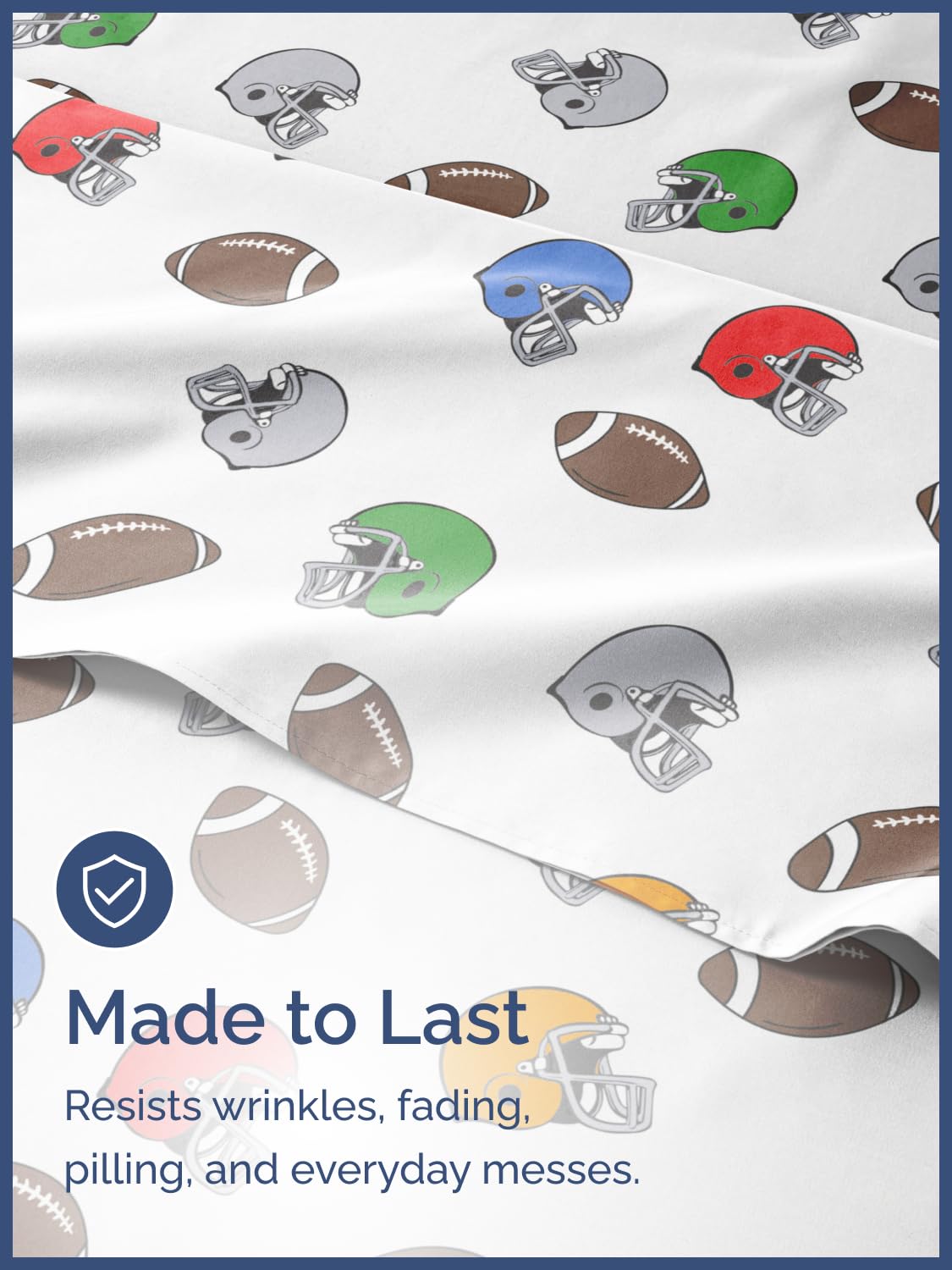 Kids Full Size Bed Sheet Set - 4 Piece Kids Loft Bed Sheets - American Football Themed bedding - Soft, Cute and Cozy - Breathable & Machine Washable - Helmet Bed Set for Boys, Girls, Teens & Toddlers