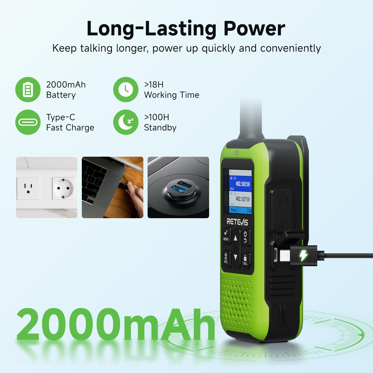 Retevis EZTalk 5 GMRS Two Way Radios, GPS BDS Walkie Talkies Long Range, APP Control, NOAA Weather Alerts, 2000mAh Type-C Rechargeable, IP54 Waterproof, for Outdoor Adventures, Hiking (4 Pack)