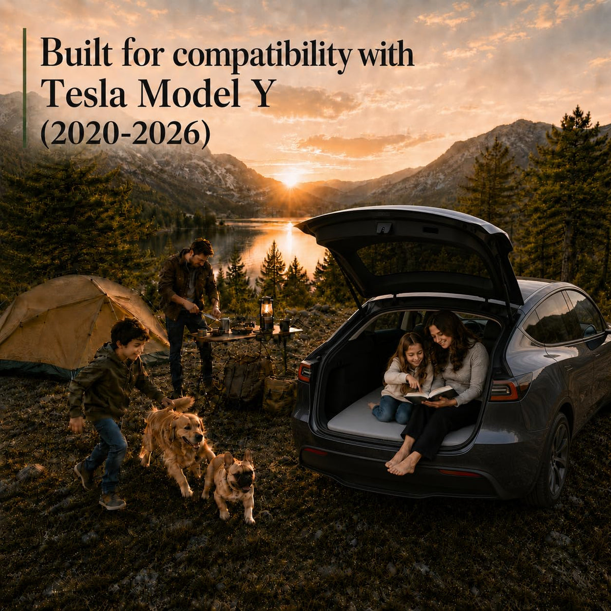 MGRFTOX Car Mattress for Tesla Model Y 2020-2026 Non-Inflatable Car Camping Mattress, Foldable Trunk Sleeping Pad with Split Design, Portable Car Bed for Road Trips, Camping, Travel