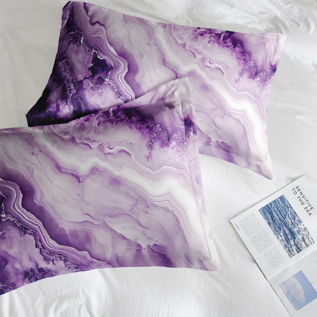 Pamnest Comforter Set Twin Size, Purple Marble Black Gold 5 Pcs Bedding for Kids and Adults, Blue Painting Pink Bed Sheet Sets with Fitted Sheet Pillowcase & Sham for Bedroom Bed Decor