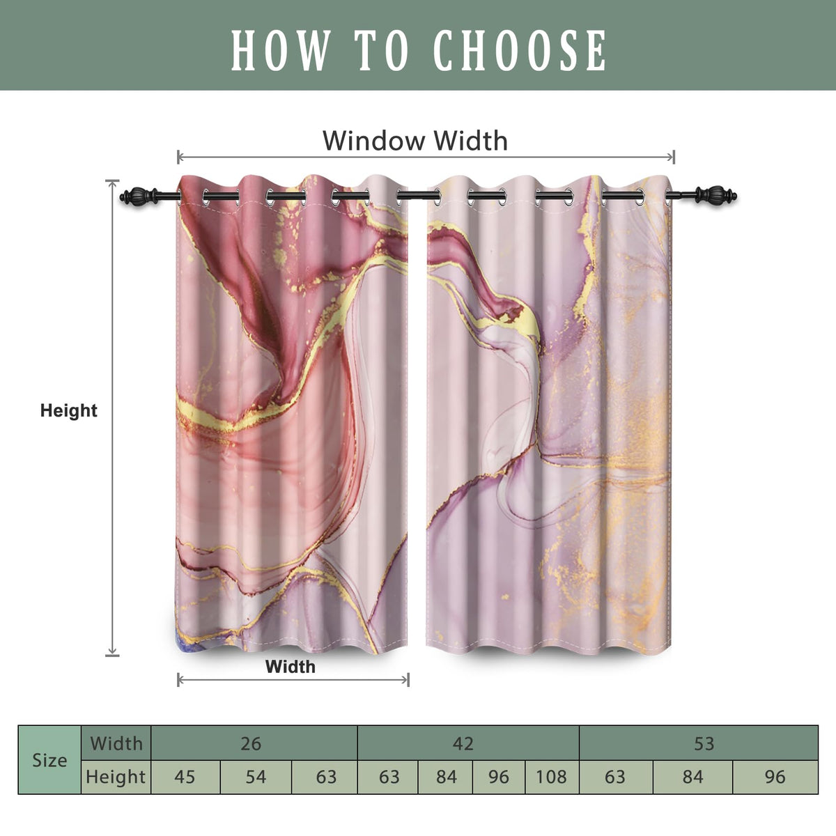 Renaiss Pink Marble Blackout Curtains for Bedroom Abstract Liquid Gold Texture Window Curtain Modern Luxury Ink Art Window Drapes for Living Room Decor Curtains 2 Panels Set, 42x63 Inch