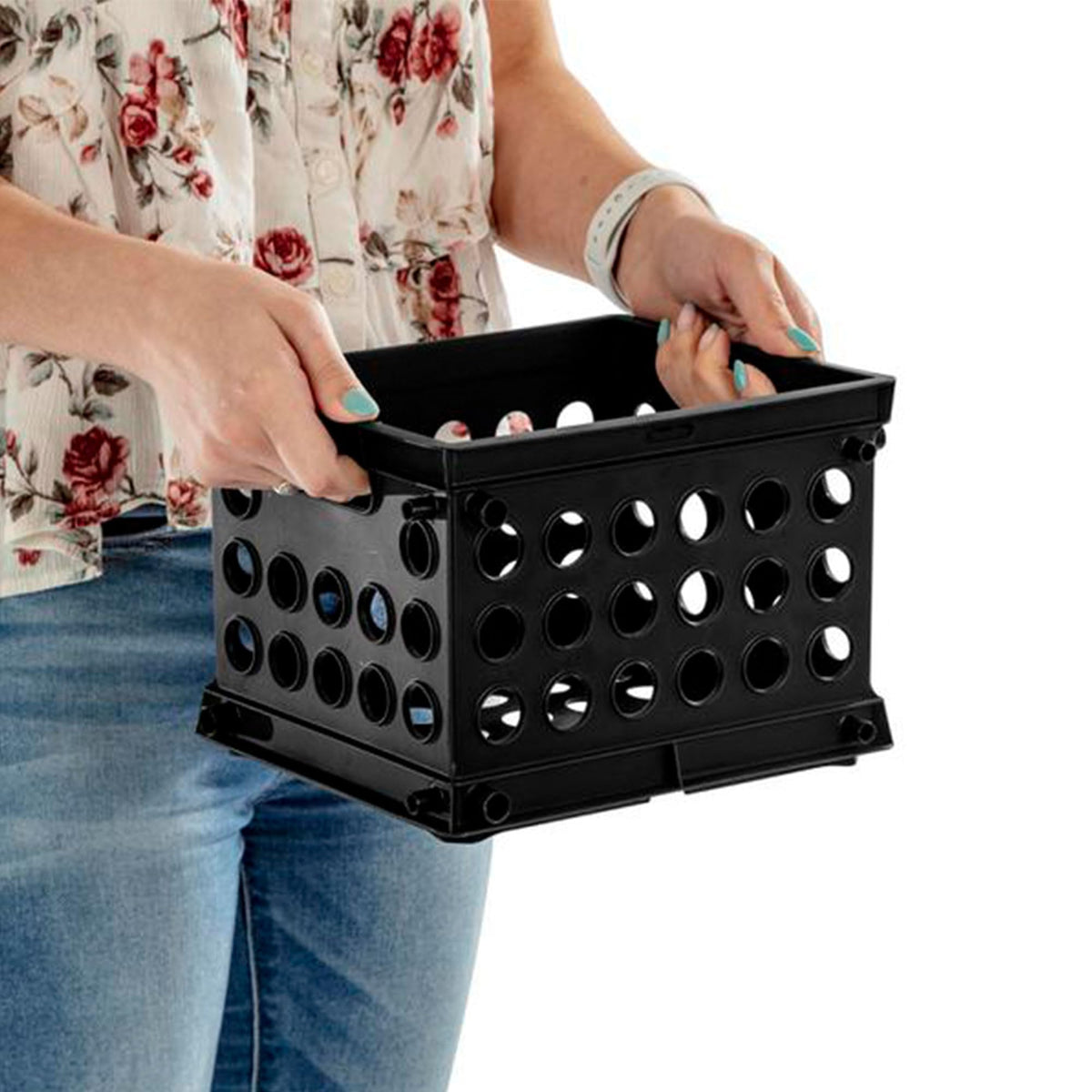 Sterilite Mini Crate, Stackable Plastic Storage Bin with Handles, Organize Home, Garage, Office, School, Dorm Room, Black, 36-Pack