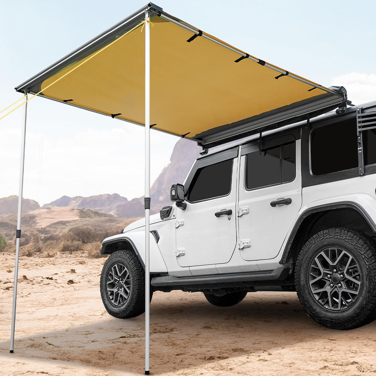 JOYTUTUS Vehicle Awning 8.2'x10' Roof Rack Pull-Out Sun Shade UV50+, Weatherproof 4x4 Side Awning for Camping, Car Sunshade with Adjustable Hardware, Quick Set-up, SUV/Truck/Van/Jeep