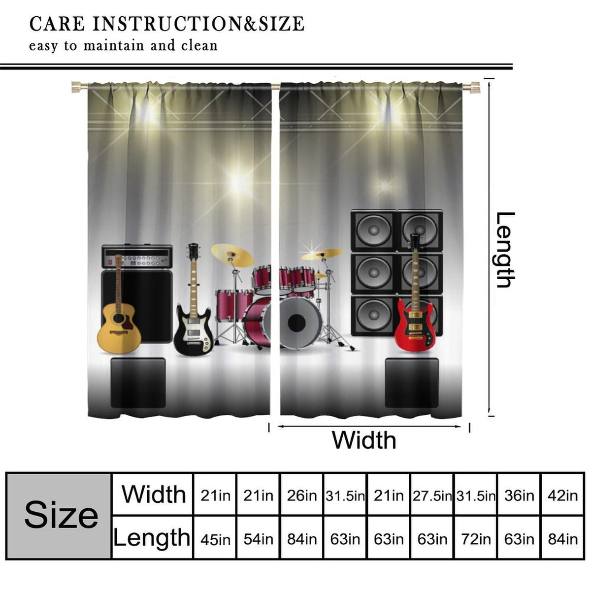 FAOTELY Rock Music Curtains Teens Boys Electronic Musical Instrument Curtain Guitar Drum Speaker Blackout Window Drapes for Bedroom Living Room Kitchen Cafe Decor （W21xL45 Inch） x2 Decor