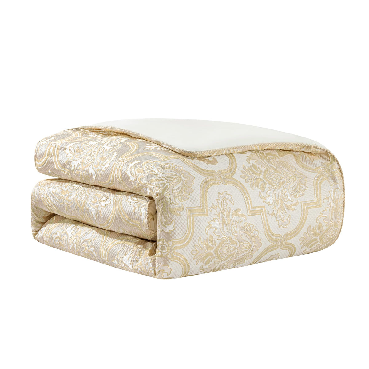Loom and Mill 9-Piece Comforter Bed in a Bag, Elegant Damask Floral Comforter Sets King Size, All Season Jacquard Bedding Sets with Bed Skirt, Euro Shams and Decorative Pillows(Beige Gold, King)