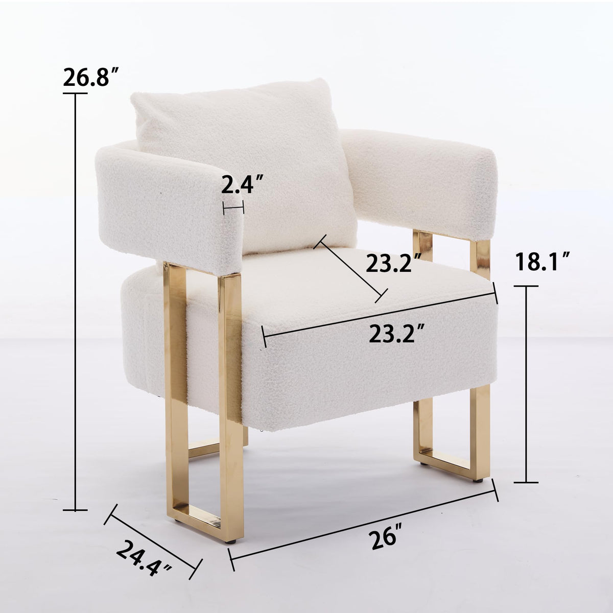 YITAI Modern Accent Chairs no Wheels, Living Room Side Chairs Set of 2 with Golden Metal Legs, Barrel Soft Teddyt Upholstered Reading Armchairs for OfficeReception RoomBedroomLounge,White