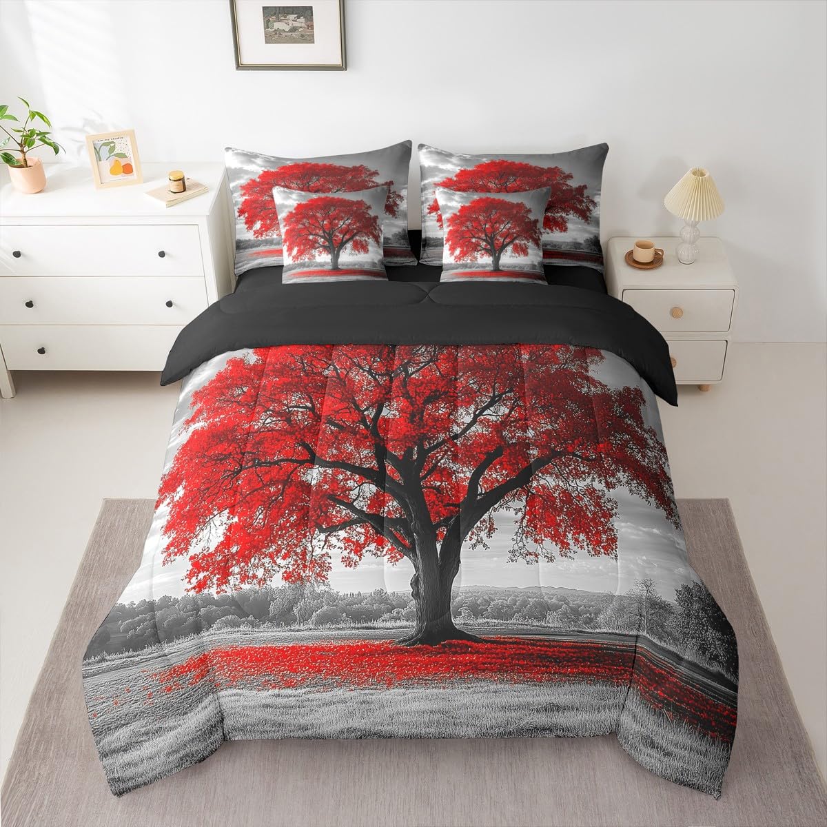 Erosebridal Tree of Life Full Comforter Set, Maple Tree 7-Piece Bed in A Bag, Gothic Nature Branch Sheets and Pillowcases, Kids Adult Bed Sets