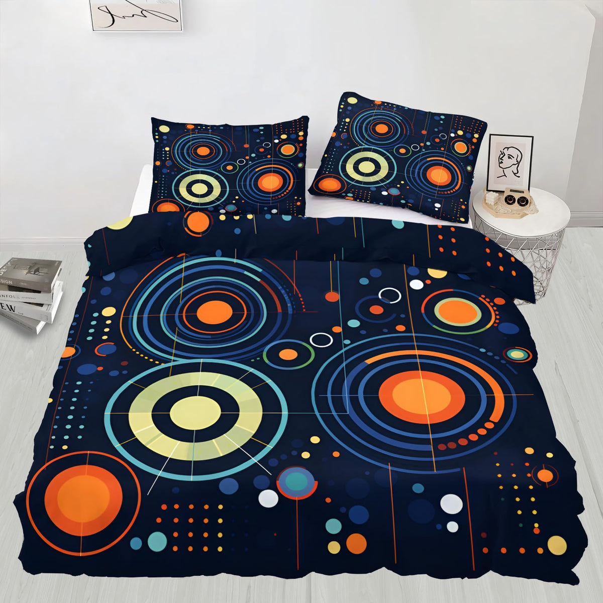 QINYUN Abstract Starry Sky Duvet Cover California King, Solar System Space Bedding Set 3 Piece Bedroom Decor Deep Blue Comforter Cover and 2 Pillow Sham with Zipper Closure