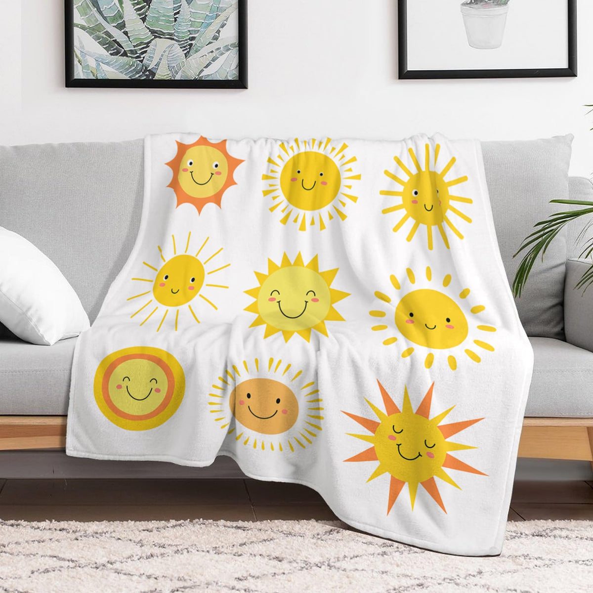 Throw Blanket 50x60 Inch,Funny Summer Sunshine Cozy Soft Lightweight Fuzzy Flannel Blanket Suitable for Couch Bed Sofa Living Room in All Seasons