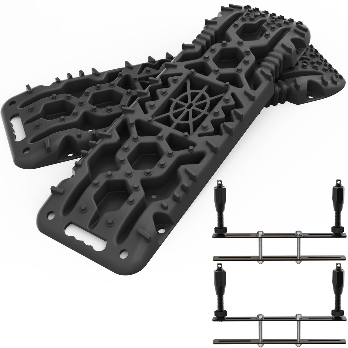 ALL-TOP Traction Boards with Build-in Jack Base, 2PCS Recovery Boards & Mounting Kit for Overlanding (4th Gen, Black)