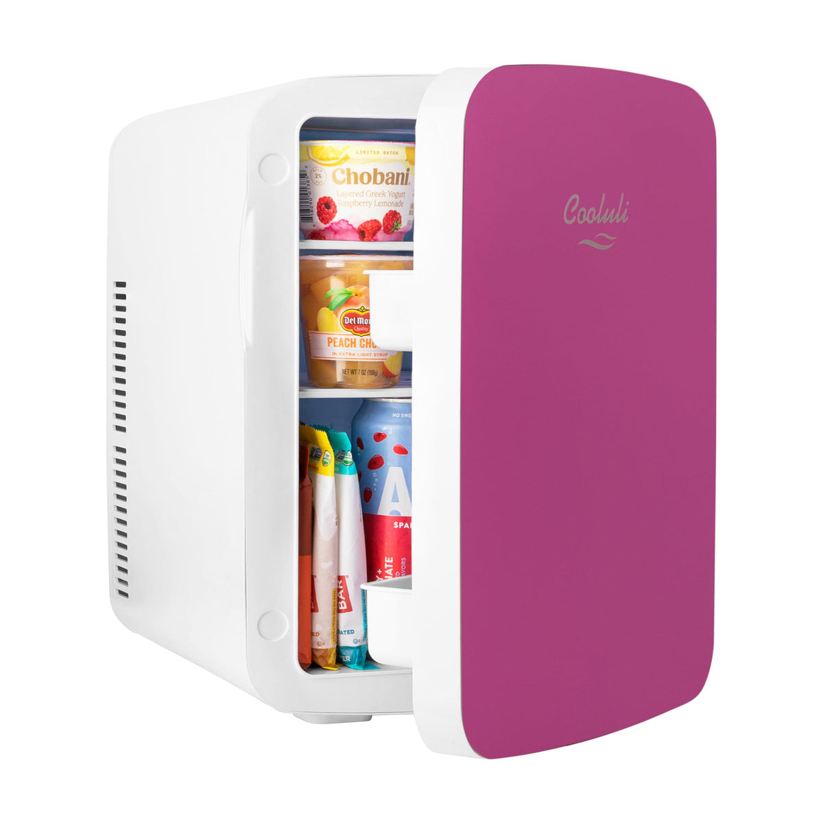 Cooluli 15L Mini Fridge for Bedroom - Car, Office Desk & College Dorm Room - 12v Portable Cooler & Warmer for Food, Drinks, Skincare, Beauty & Makeup - AC/DC Small Refrigerator with Glass Front, Pink