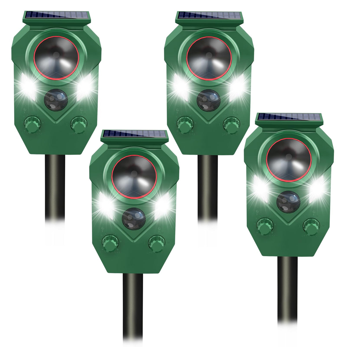 Solar Animal Repellent,Cat Dog Repellent Outdoor,Solar Animal Repeller with Motion Sensor,Waterproof Rabbit Repeller with Flahing Light for Yard Skunks,Raccoon Birds Squirrels Deer-4 Pack