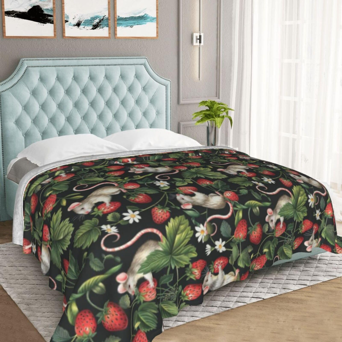 Cute Rat Blanket, Gifts for Women, Mice Strawberry Woodland Mouse Soft Lightweight Throw Blankets for Kids Girls, Travel Bed Living Room Decor, 50x60in