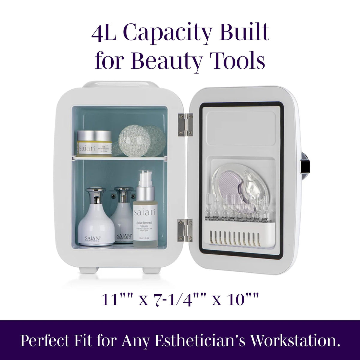 Saian Esty Fridge for Skincare Products - Compact 4L Portable Mini Fridge with Quiet Dual Cooling and Warming for Beauty Tools - Ideal for Desktop, Office or Countertop Use in Home, Spa or Studio