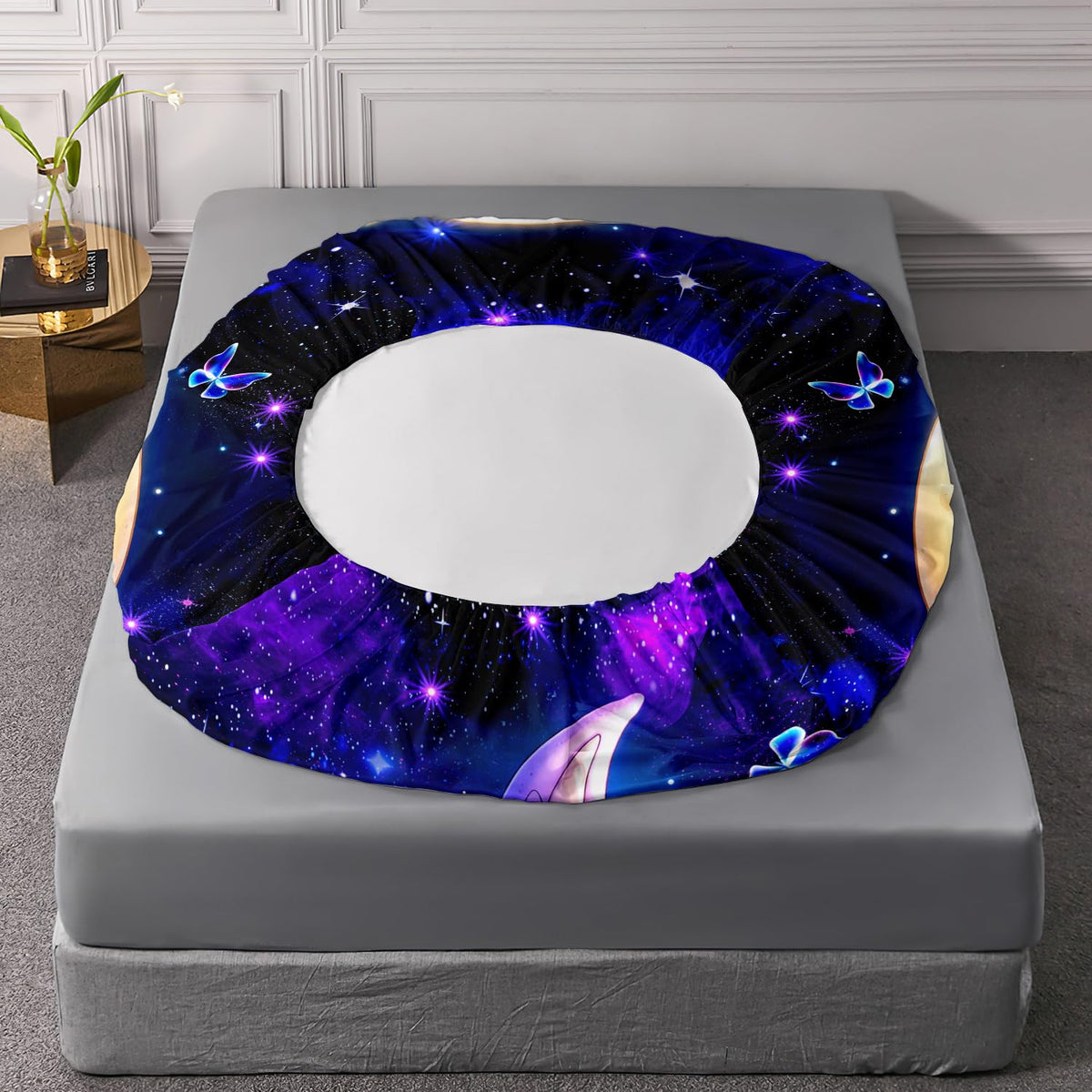 HOSIMA Kawaii Axolotl Twin Fitted Sheet for Kids,Axolotl Sitting on Moon Reading Book,Butterflies Pattern Aesthetic Galaxy Bedding Set for Teenage Girl Room Decor,1 Fitted Sheet+2 Pillowcases.