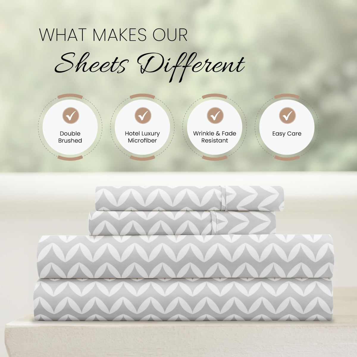 Linen Market Double-Brushed Patterned Microfiber King Sheet Set 4 Piece – Oeko-TEX Certified Ultra Soft & Wrinkle-Free - 16" Deep Pocket Sheets - Easy Care King Size - Puffed Chevron Light Gray