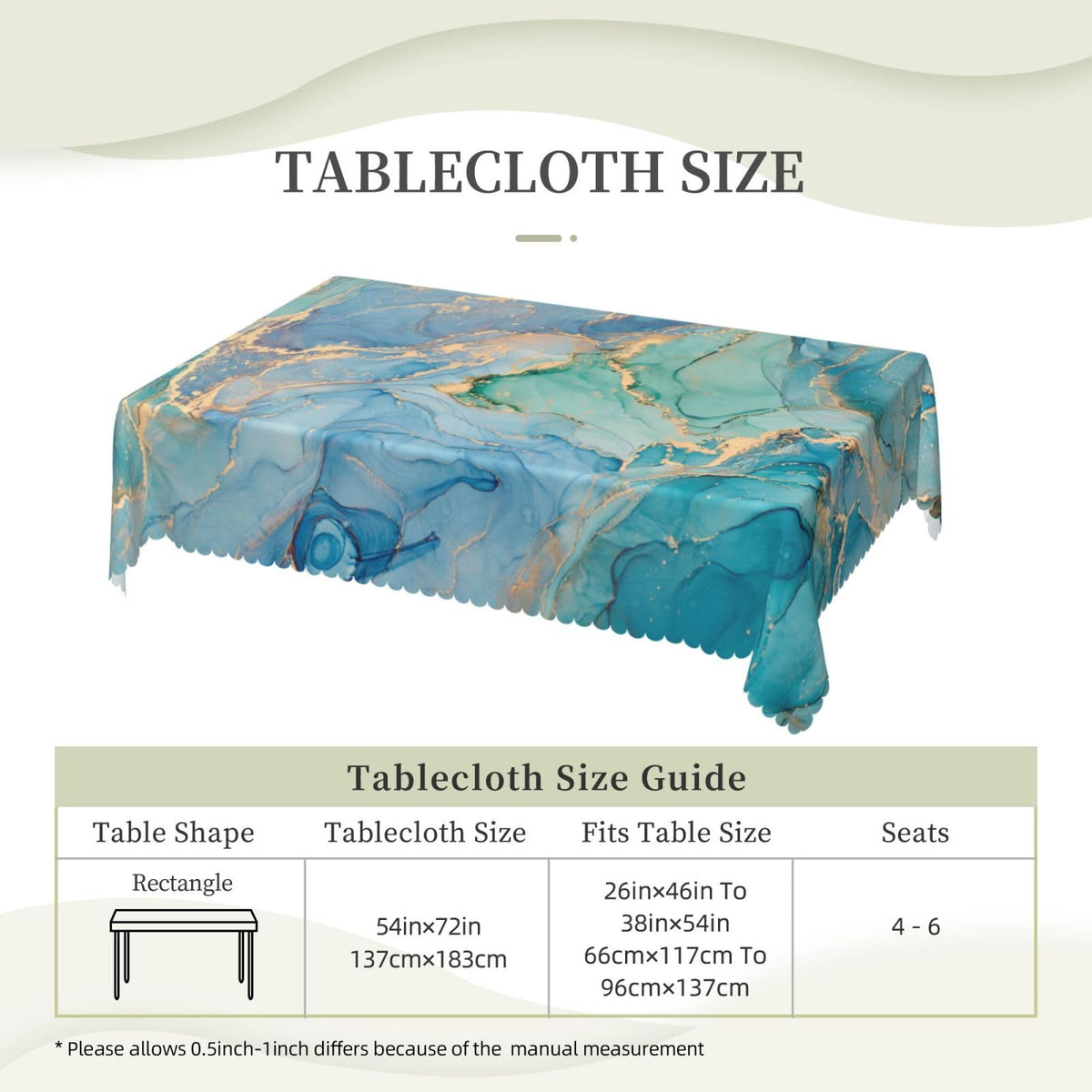 VIGGINER Teal Marble Rectangle Tablecloth Turquoise Blue Gold Table Cloth for Kitchen Dining Natural Luxury Abstract Fluid Tablecloths Table Cover Decor for Party Patio 54 x 72 Inch