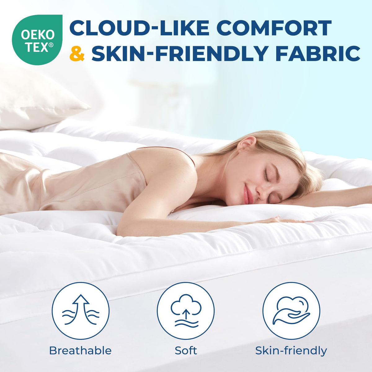 SINWEEK Dual Layer 4 Inch Memory Foam Mattress Topper, Queen Size, 2 Inch Cooling 5-Zone Gel Memory Foam Plus 2 Inch Extra Thick Pillowtop Cover, Pressure Relieve Soft Mattress Pad,Light Blue