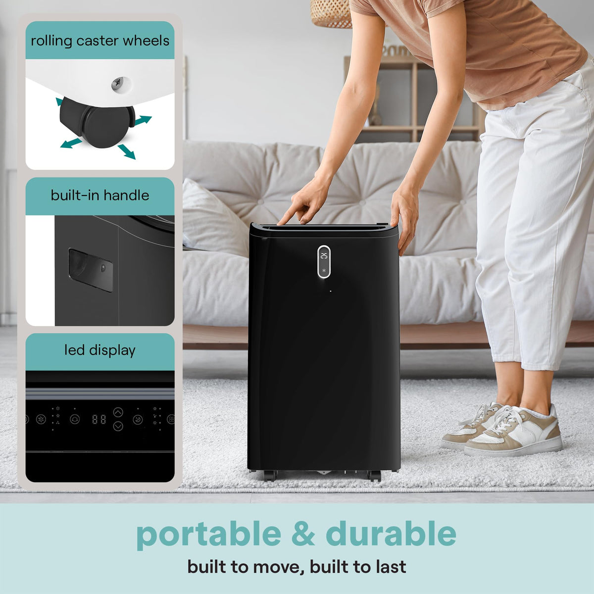 SereneLife Portable Air Conditioner, 12000 BTU Capacity (ASHRAE) Compact Home A/C Cooling Unit with Dehumidifier and Fan Modes, 380 Sq. Ft. Coverage, Includes Window Mount Kit (Black)