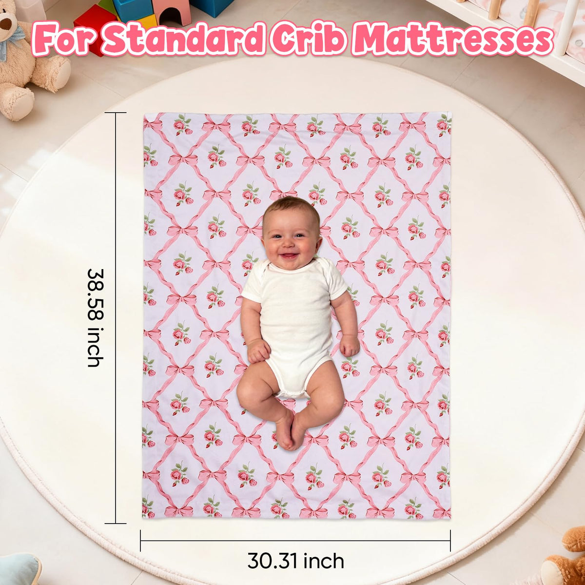 Baby Blanket for Boys Girls Super Soft Double Layer Minky with Dotted Backing Cute Cow Crib Receiving Blanket Bed Throws for Newborns Nursery Stroller Toddler 30 x 40 Inch (Pink Bow Rose)
